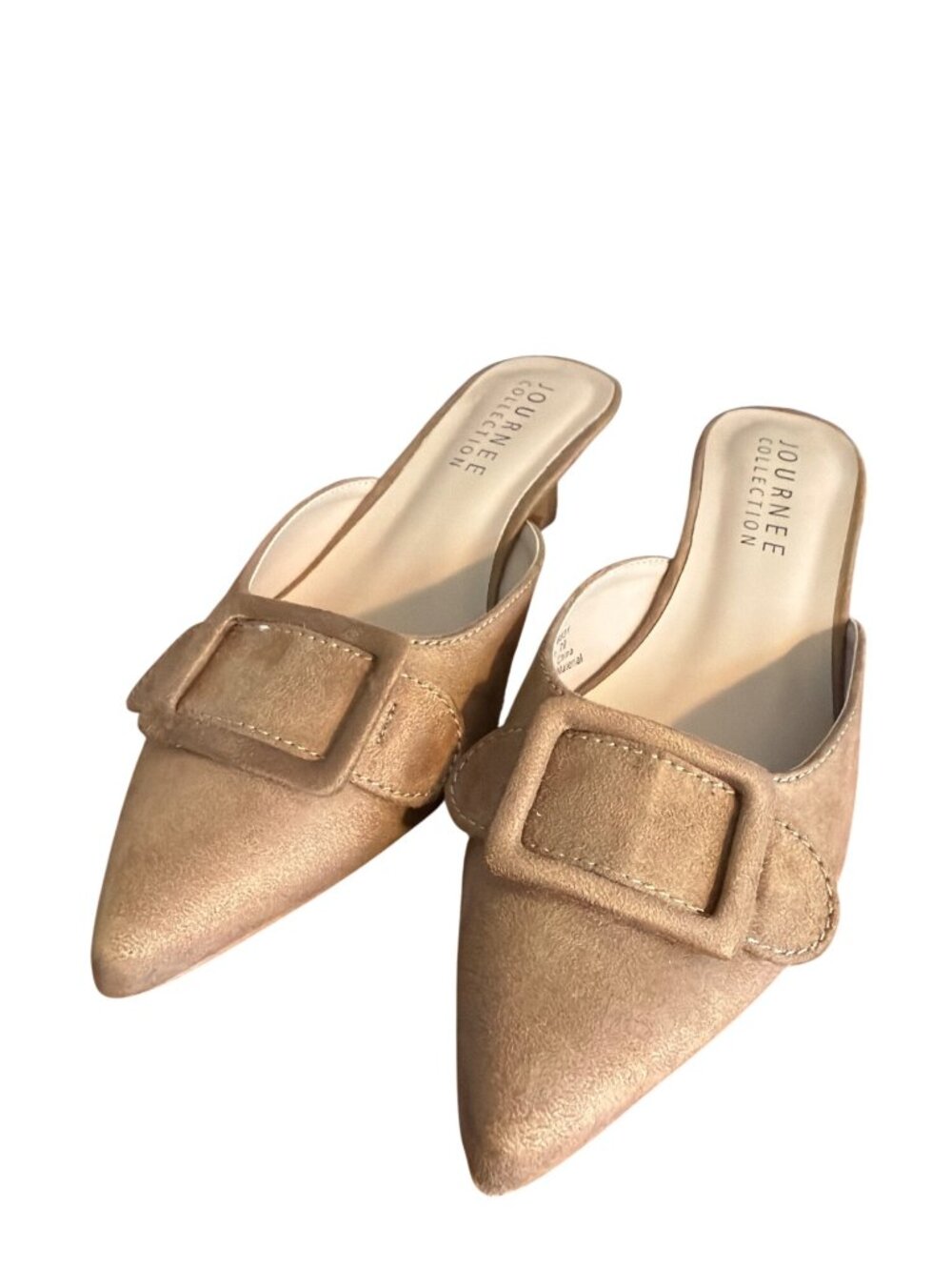Journee Collection Vianna Slip On Mules Tan Pointed Toe Shoes Buckle Sz 7.5